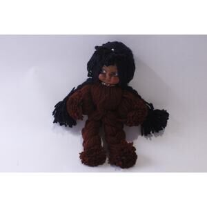 Native American Yarn Doll, 10 inches, Brown-Black, Folk Art, ~ 240514-WH 933
